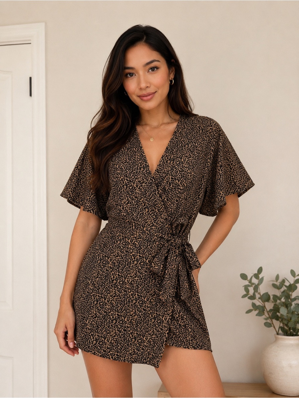 Carole Christian Leopard Print Wrap Romper - EUC